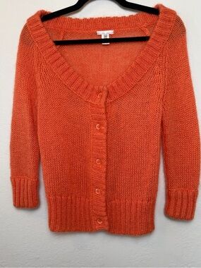 Lux Orange Mohair Blend Button-Front Knit Cardigan Sweater Size M Fuzzy Soft